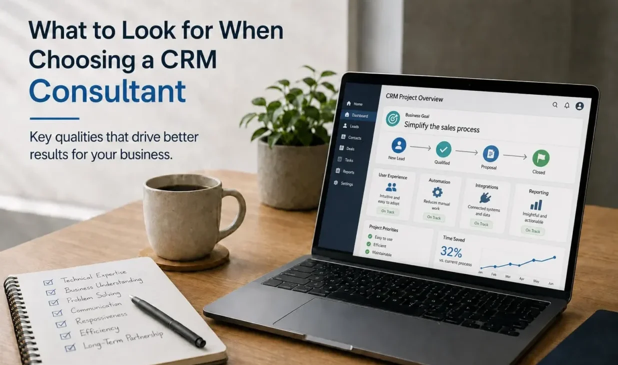 CRM consultant meeting with a business team to plan a Salesforce and HubSpot strategy